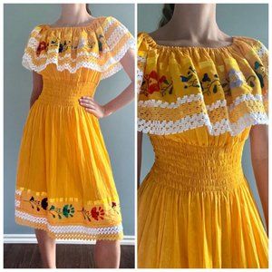Vintage 70s Yellow Prairie Dress, 1970s Gunne Sax Style Dress